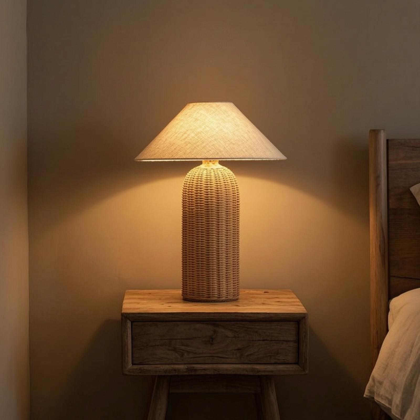 Lighting Decor For Living Room - Bedlampje met rotan voet en stoffen