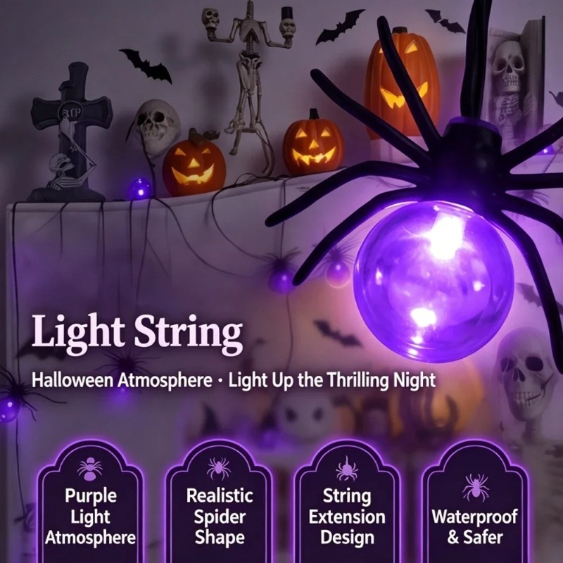 Lighting Decoration Outdoor - Op batterijen werkende Spider LED-lichtslingers, Halloween-buitendecoraties