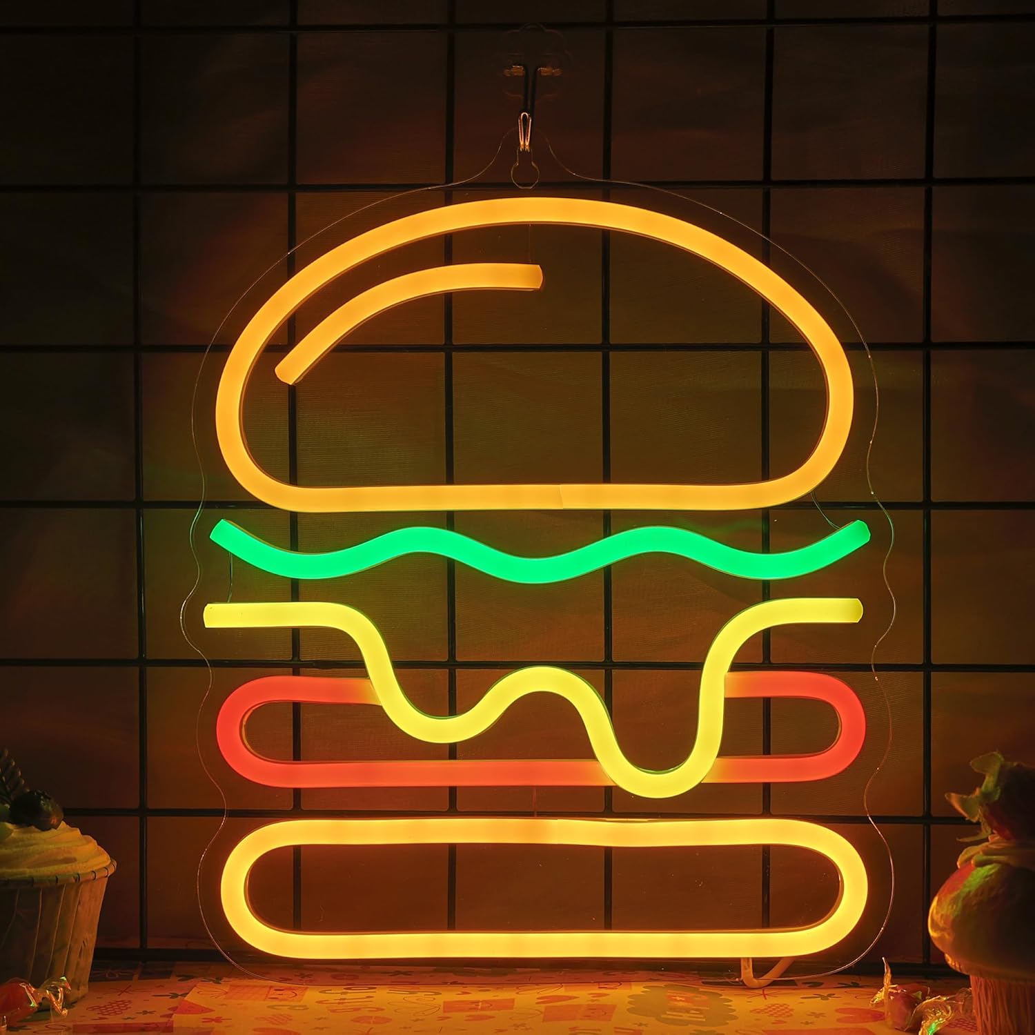 Lighting Decoration Ideas For Home - Burger Neon Sign met gelaagde kaas