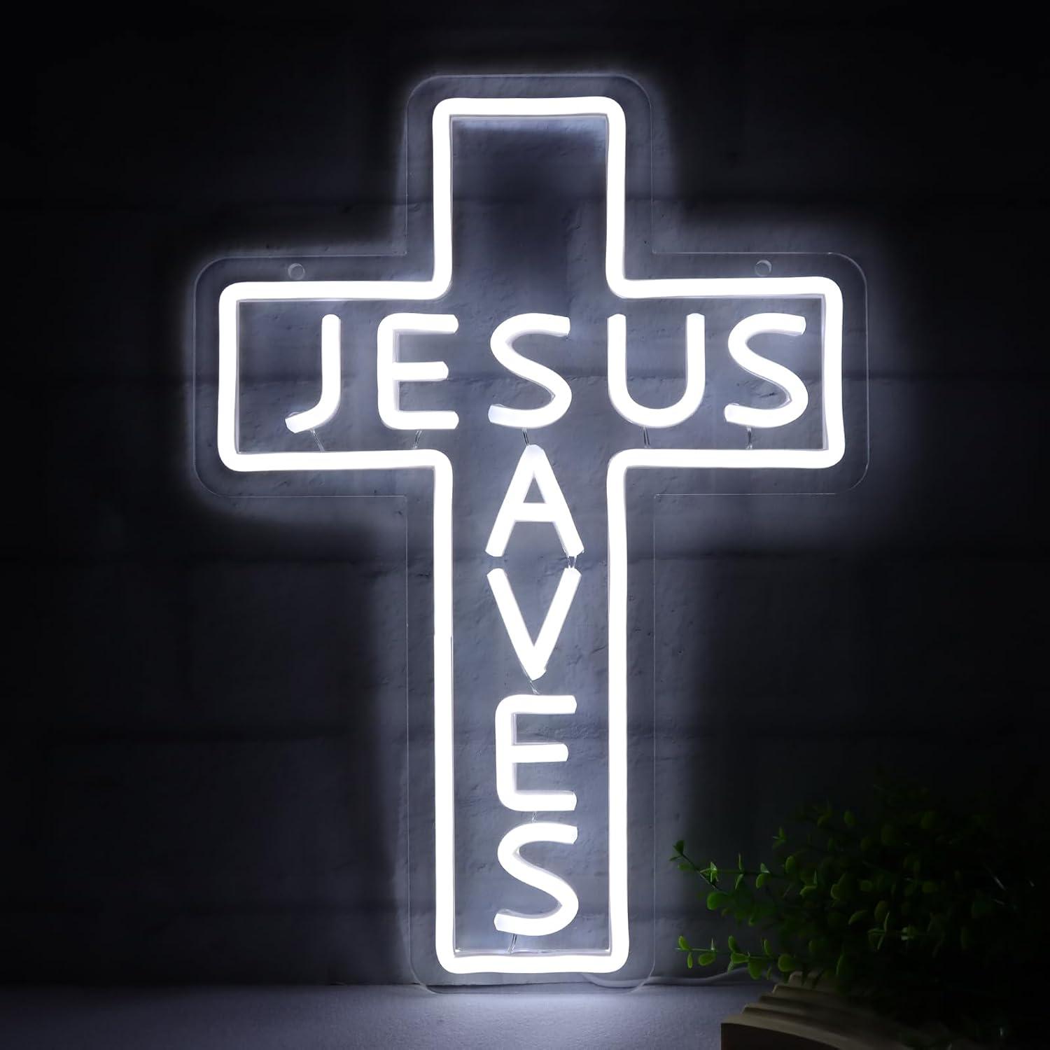 Lighting Decor For Living Room - Jesus Saves Cross Neonborden USB Dimbare