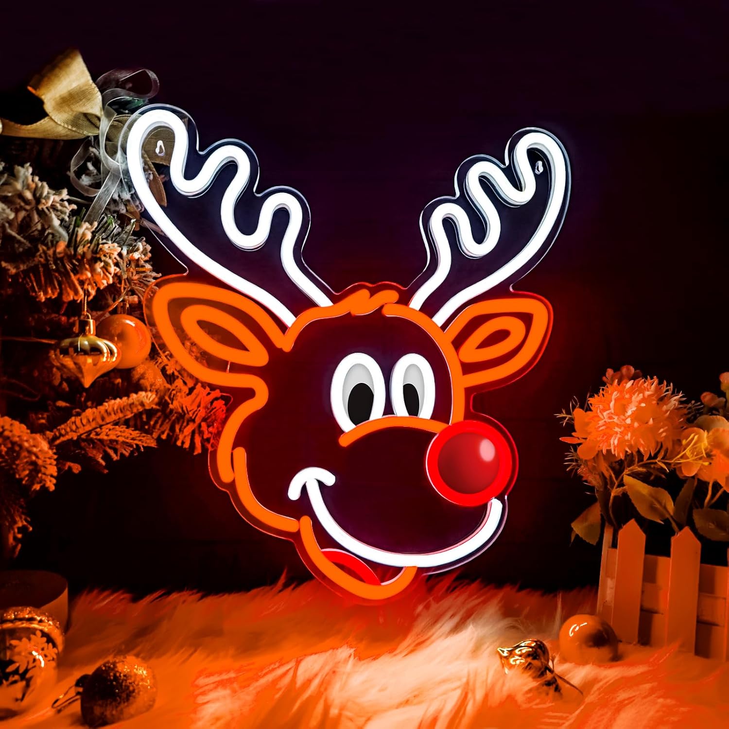 Lighting Decoration Ideas For Home - Schattig kerstrendier neonbord met rode neus