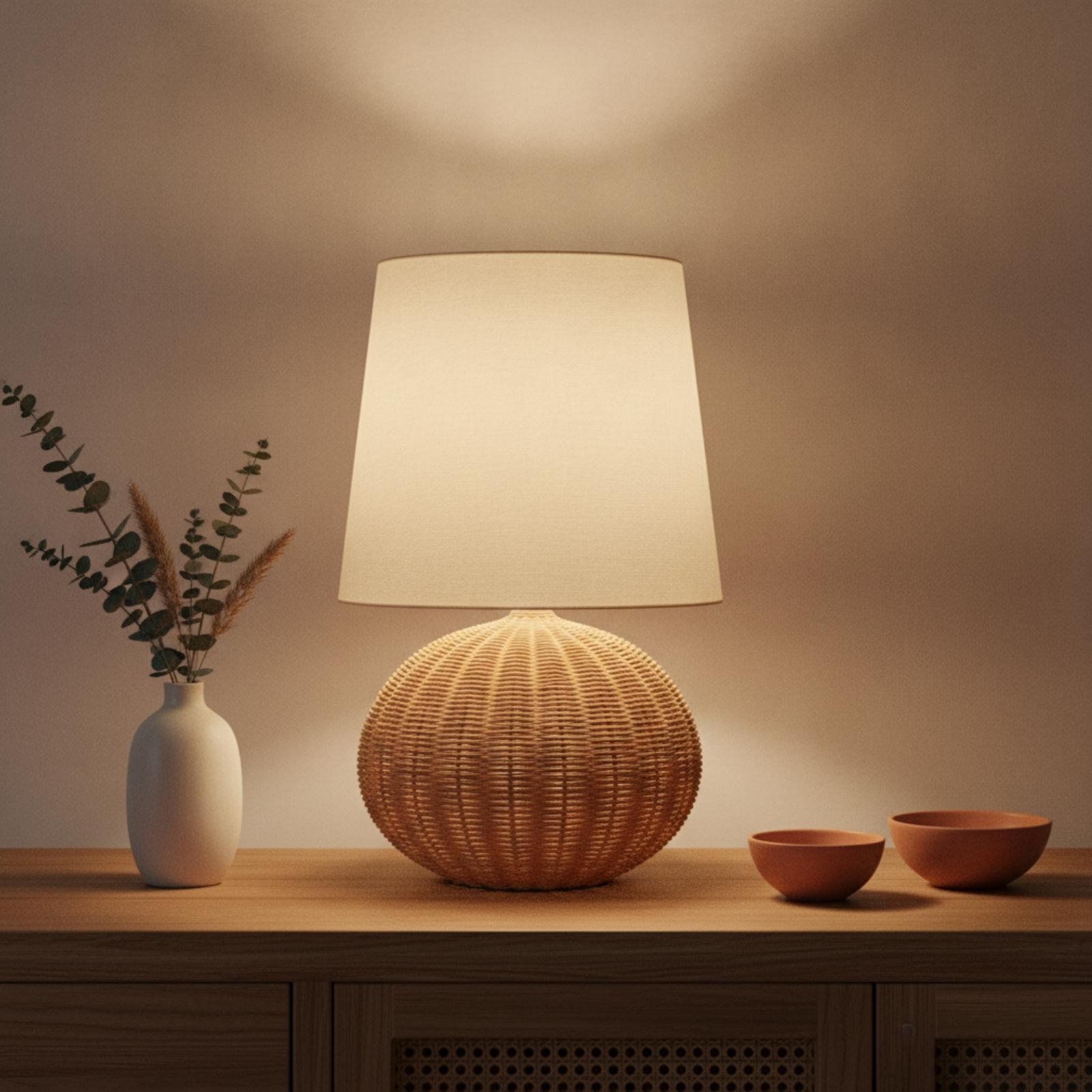 Bedlampje met rotan voet en st - Lighting Decor For Living Room recensie en prijs